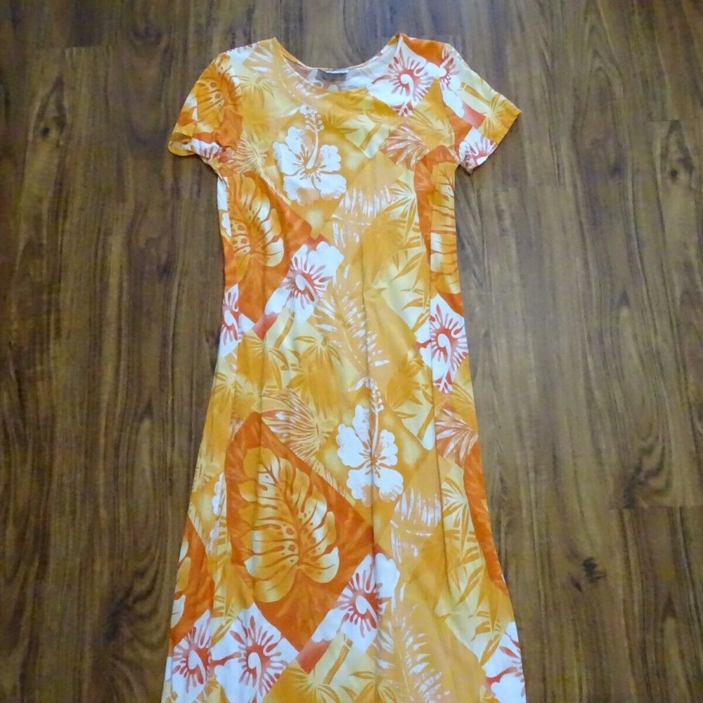 Hilo Hattie Maxi Dress Hawaiian Original Size M Orange Floral